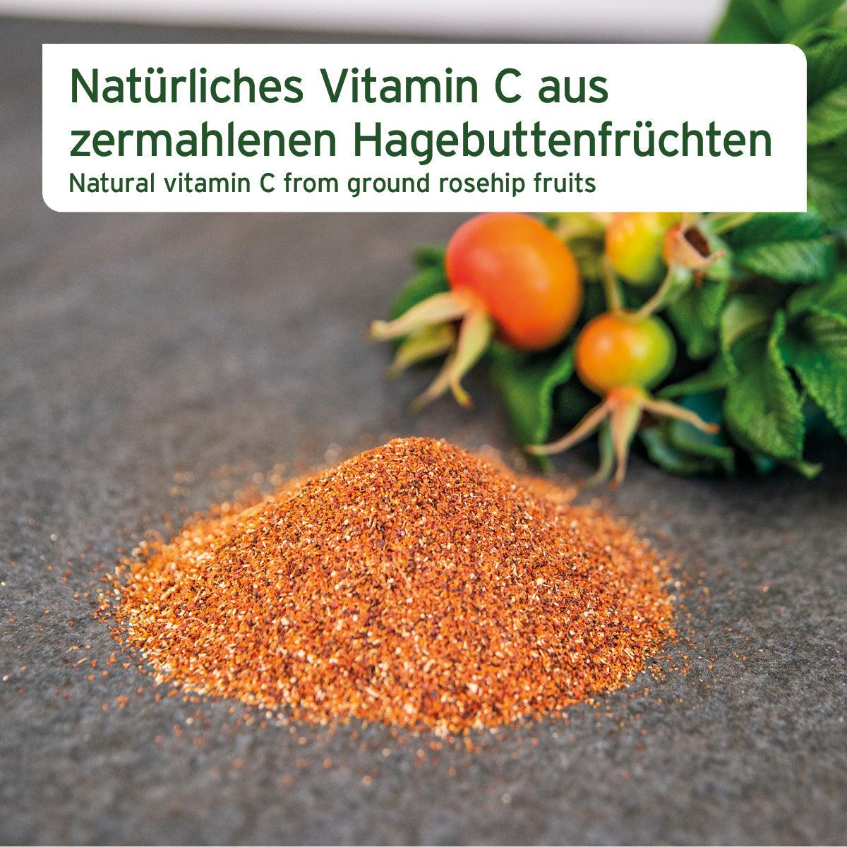 Natürliches Vitamin C aus zermahlenen Hagebuttenfrüchten für Hunde und Katzen zur Unterstützung von Immunsystem und Gelenken