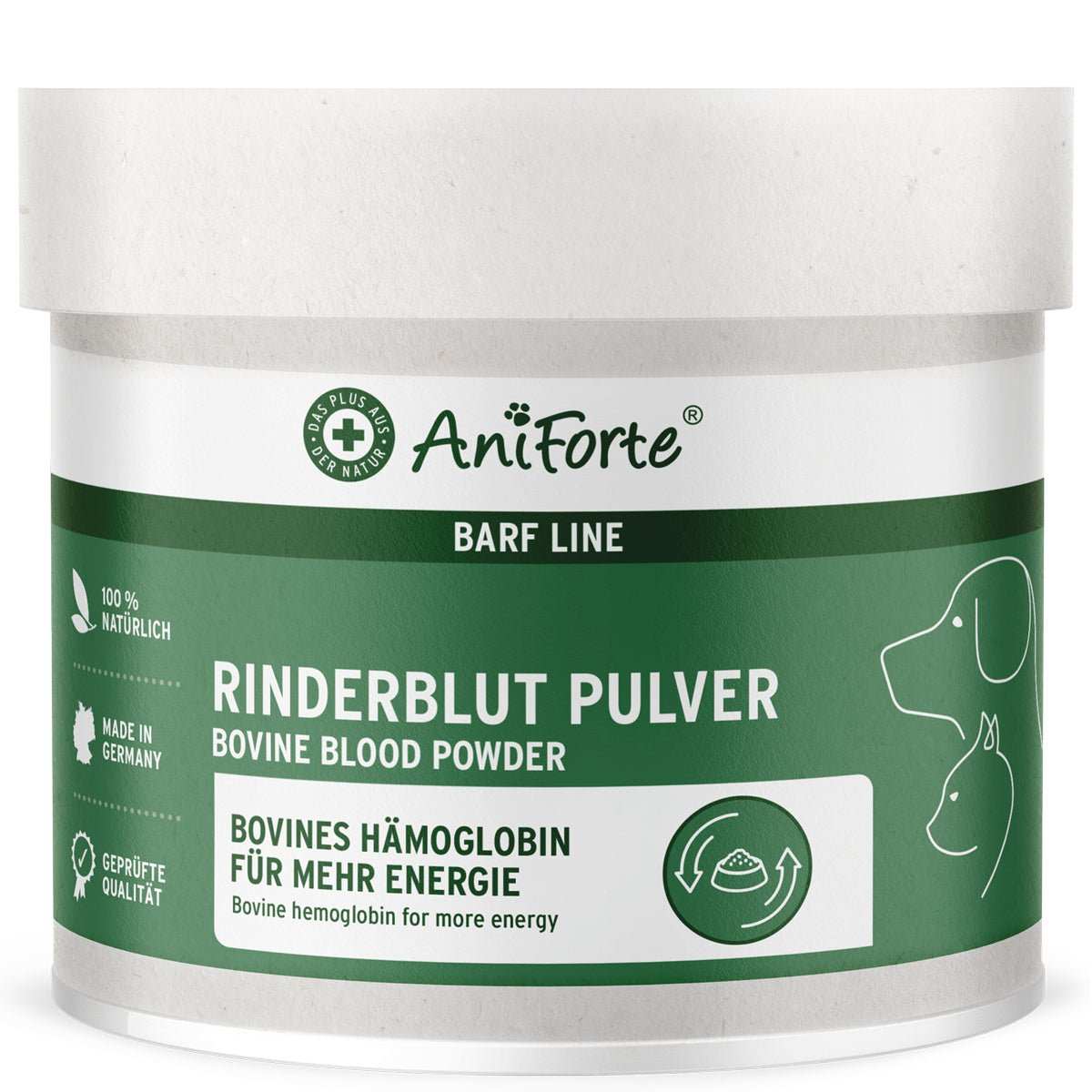 BARF-Line Rinderblut Pulver for dogs and cats, natural hemoglobin-rich supplement.