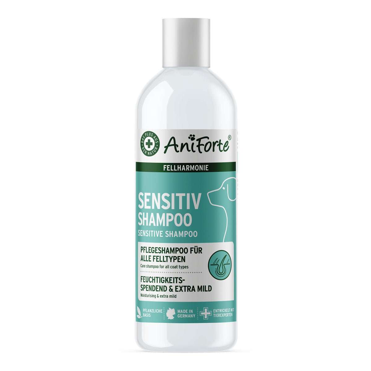Fellharmonie Shampoo Sensitiv für Hunde, sanfte Fellpflege, feuchtigkeitsspendend, mit Aloe Vera, für alle Felltypen, ohne Duftstoffe.