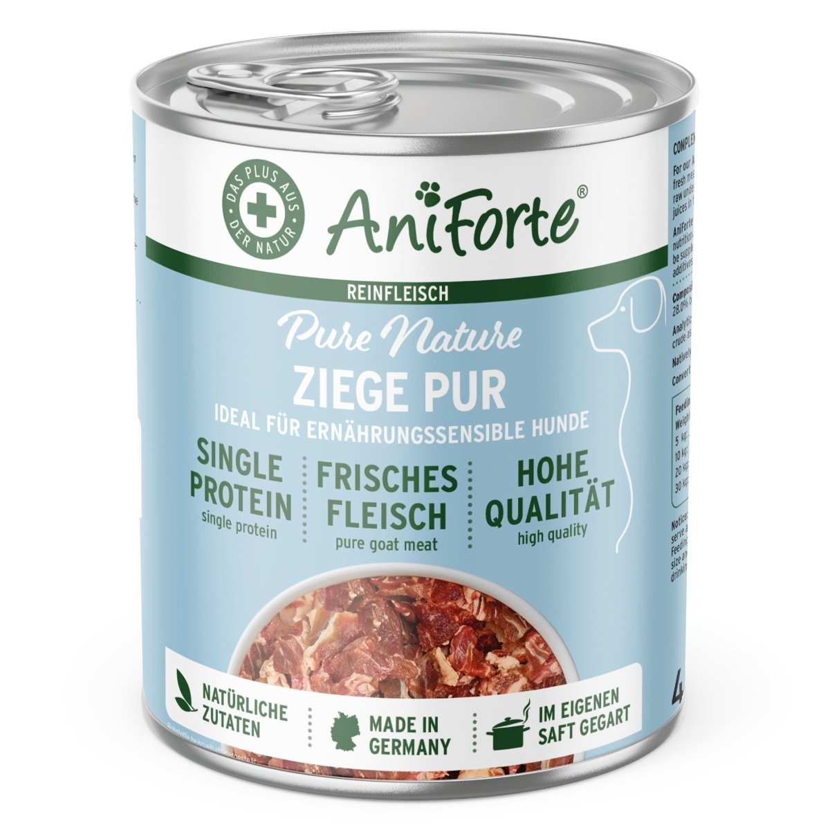 Nassfutter Ziege Pur für Hunde, AniForte PureNature, reines Ziegenfleisch, getreidefrei, hochwertige Qualität, in Deutschland hergestellt.