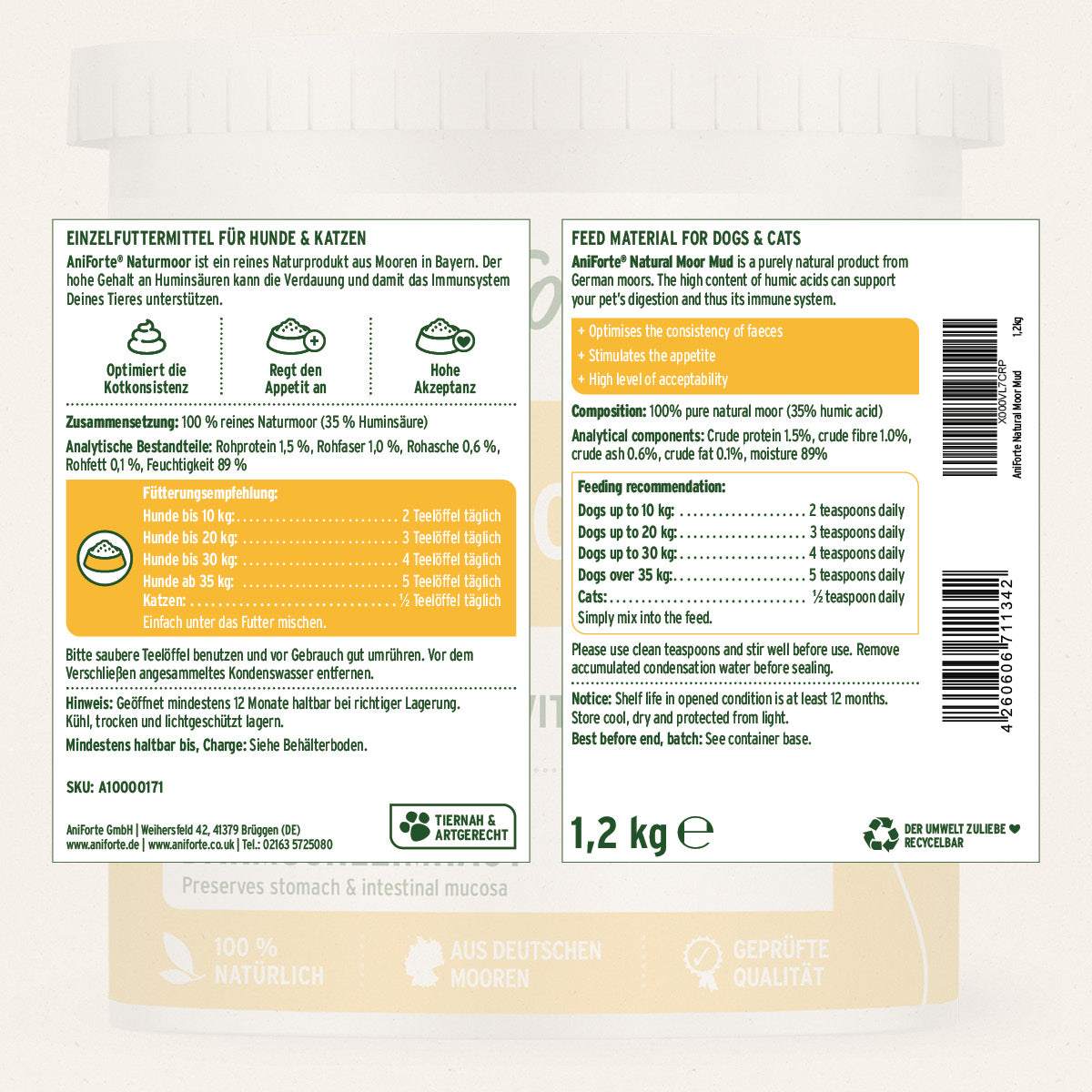 AniForte® Naturmoor für Hunde und Katzen, 100% Naturprodukt, unterstützt Verdauung und Immunsystem, aus deutschen Mooren.