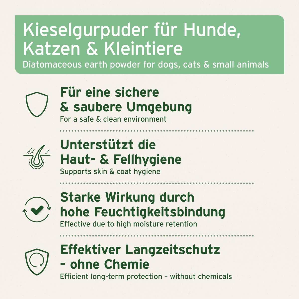 Grafik mit zusätzlichen Informationen Kieselgur Pulver - ehemals Milben - STOP Puder - AniForte