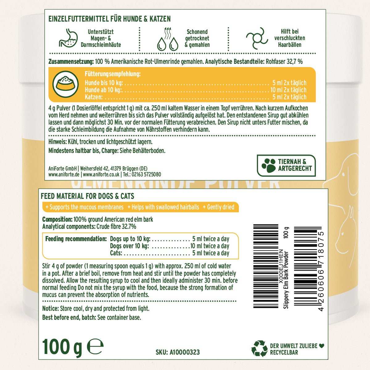 AniForte® Magen Darm Paket S, Hunde-Magen-Darm-Aufbau, Ulmenrinde Pulver, Bio Morosan, Unterstützung Verdauung, natürlich.