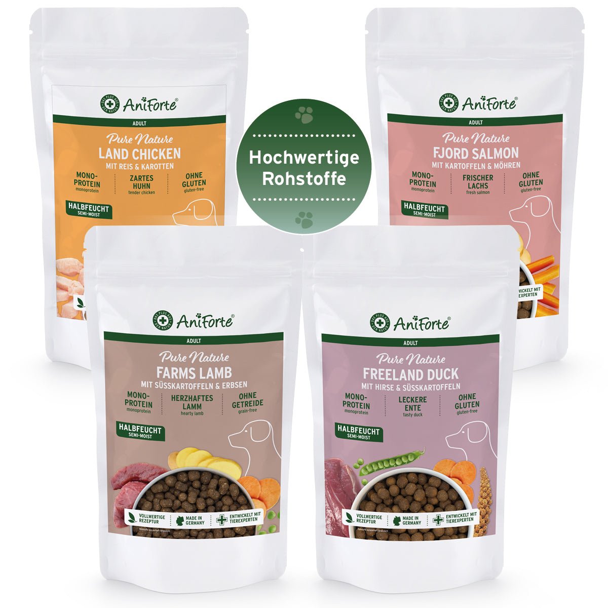 Probierpaket: Halbfeuchtes Trockenfutter 4 x 500 g - AniForte